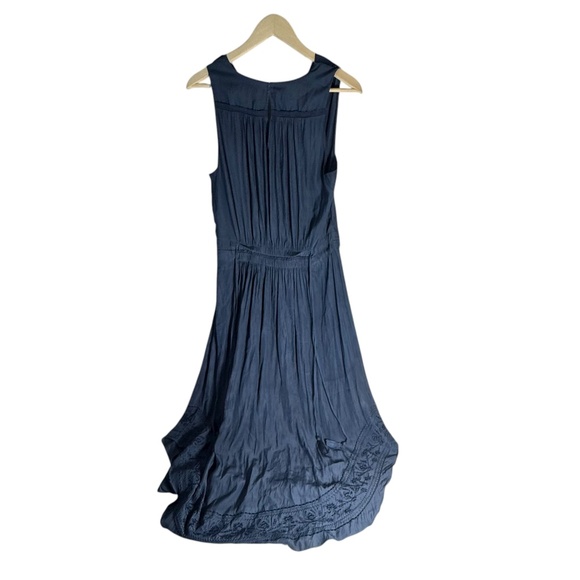 Ramy Brook Hayley Navy Cinch Tie Waist Asymmetrical Lace Hem Midi Dress Sz L - Picture 3 of 11